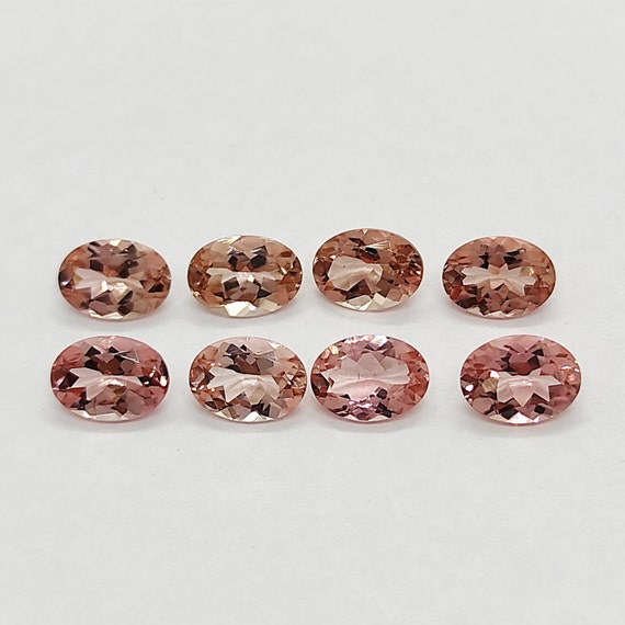 Natural Orange-Pink Tourmaline Lot 6.32 Carat 7x5 MM Oval Shape Faceted Gemstone 8 Piece Lot