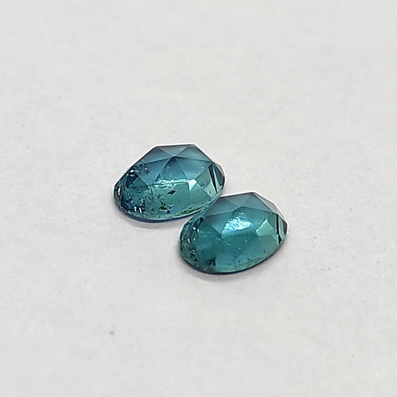 Natural Indicolite Tourmaline Rosecut 0.84 Carat 6x4 MM Oval Shape Rosecut Gemstone Pair