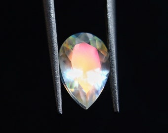 Natural Multi Fire Rainbow Moonstone 0.68 Carat 7.4x4.9 MM Pear Shape Faceted Gemstone