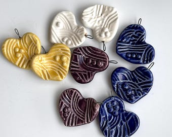 Worry Stone Pendant Textured Pottery Heart Glazed front and back