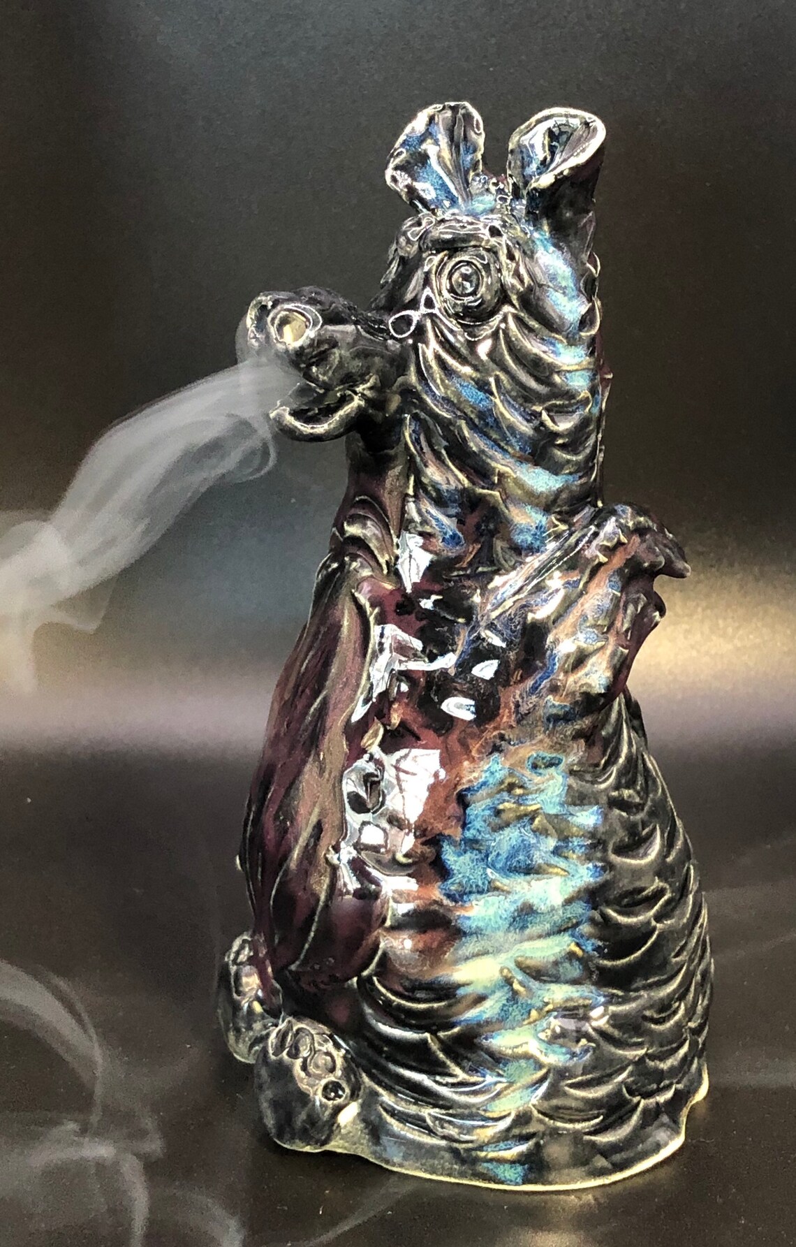 Smoking Dragon Incense Burner Black and Blue Dragon Black Etsy