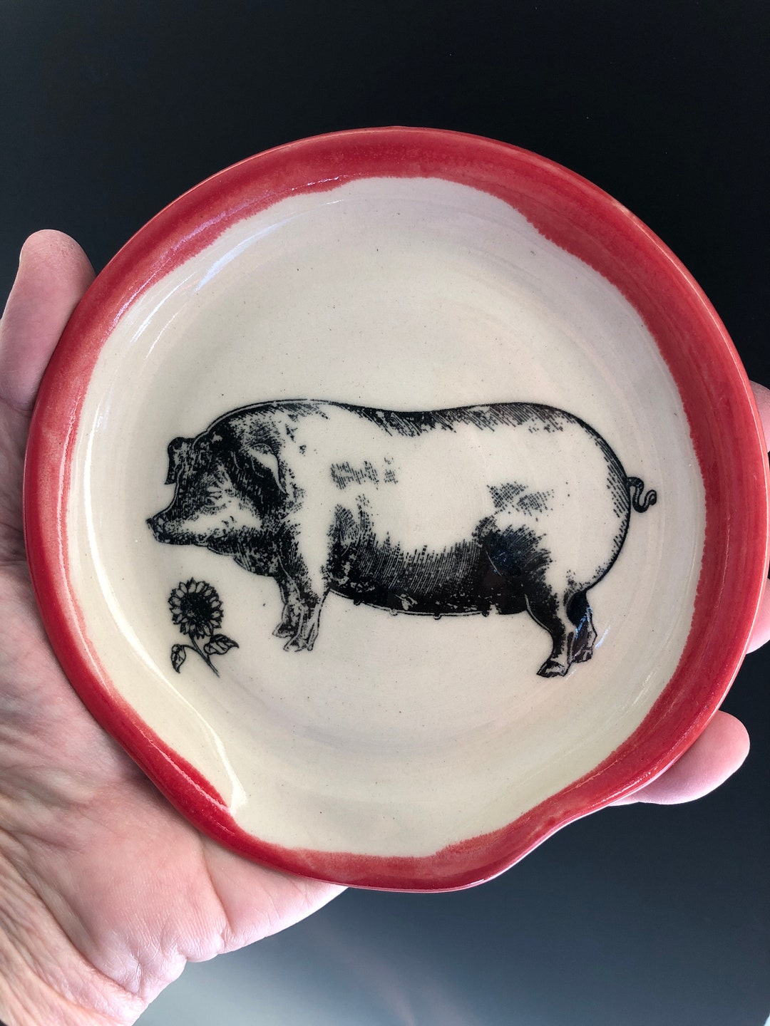 Pottery Farm Pig Spoon Rest Animal Spoon Rest Red Spoon Etsy