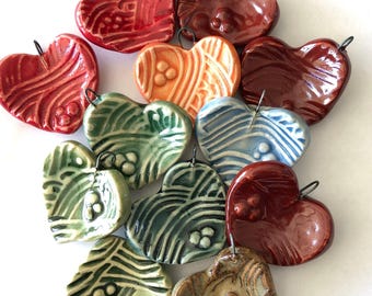 Textured Pottery Heart Worry Stone Pendant Necklace: back is not glazed