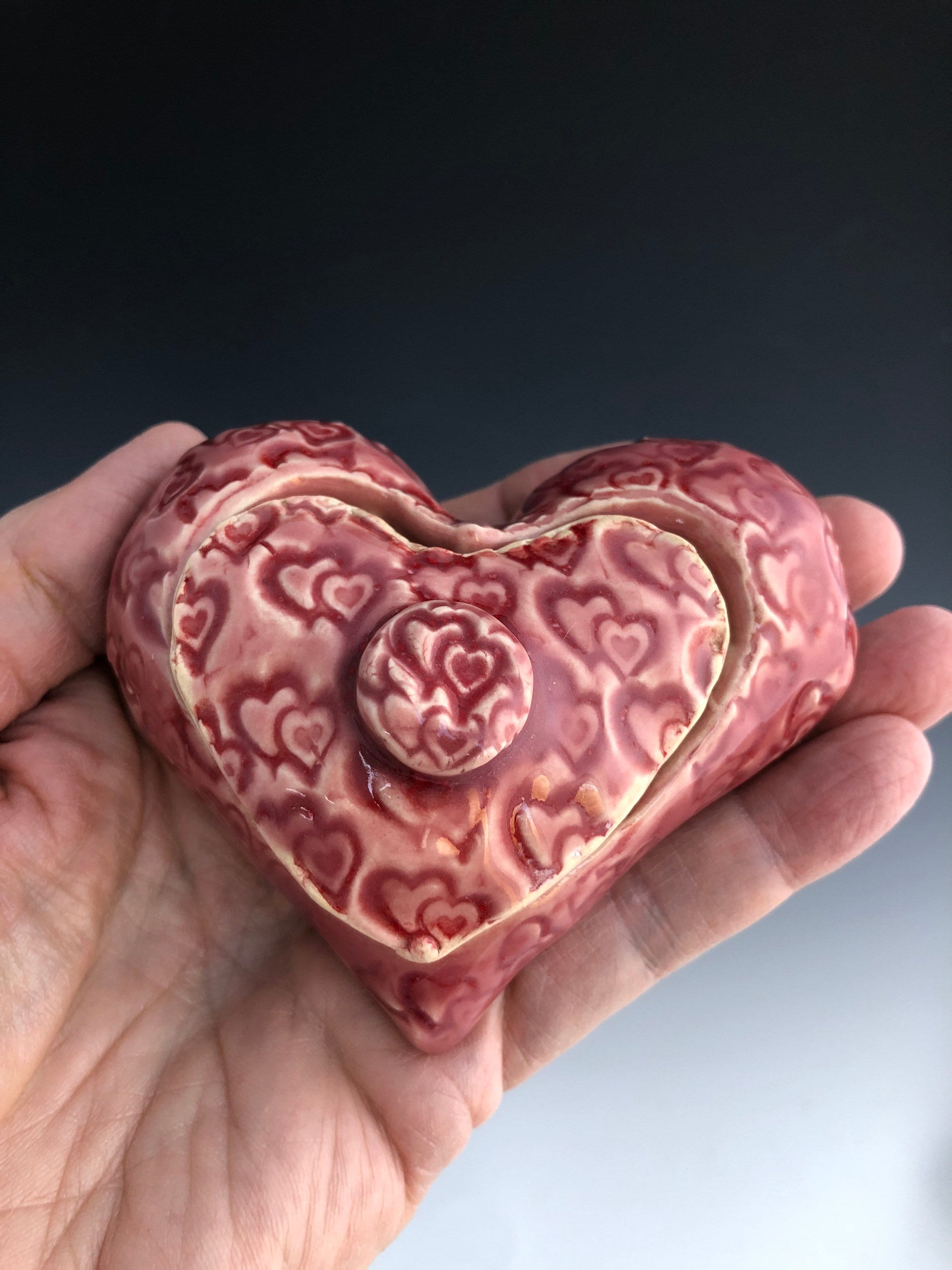 Heart Box With Lid, Light Red Ceramic Heart Box, Secret Keeper Box