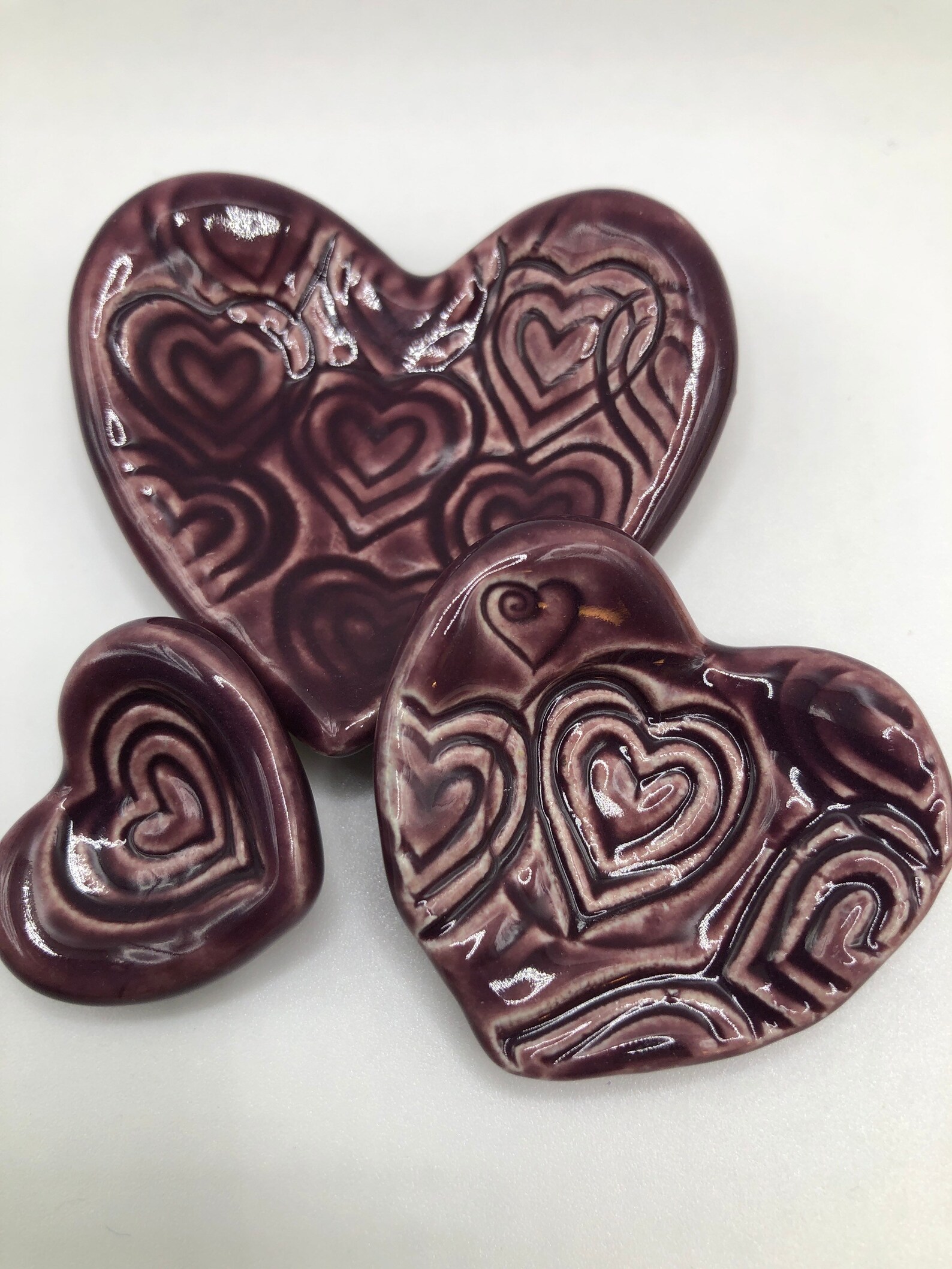 Stack of 3 ceramic hearts handmade decorative heart ring Etsy