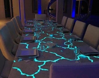 River Table With Epoxy Resin Doussie Wood and Leds Meeting Room
