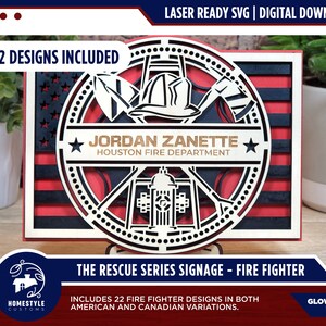 The Rescue Series Signage - Fire Fighter - 22 Designs - SVG File Download - Sized for Glowforge