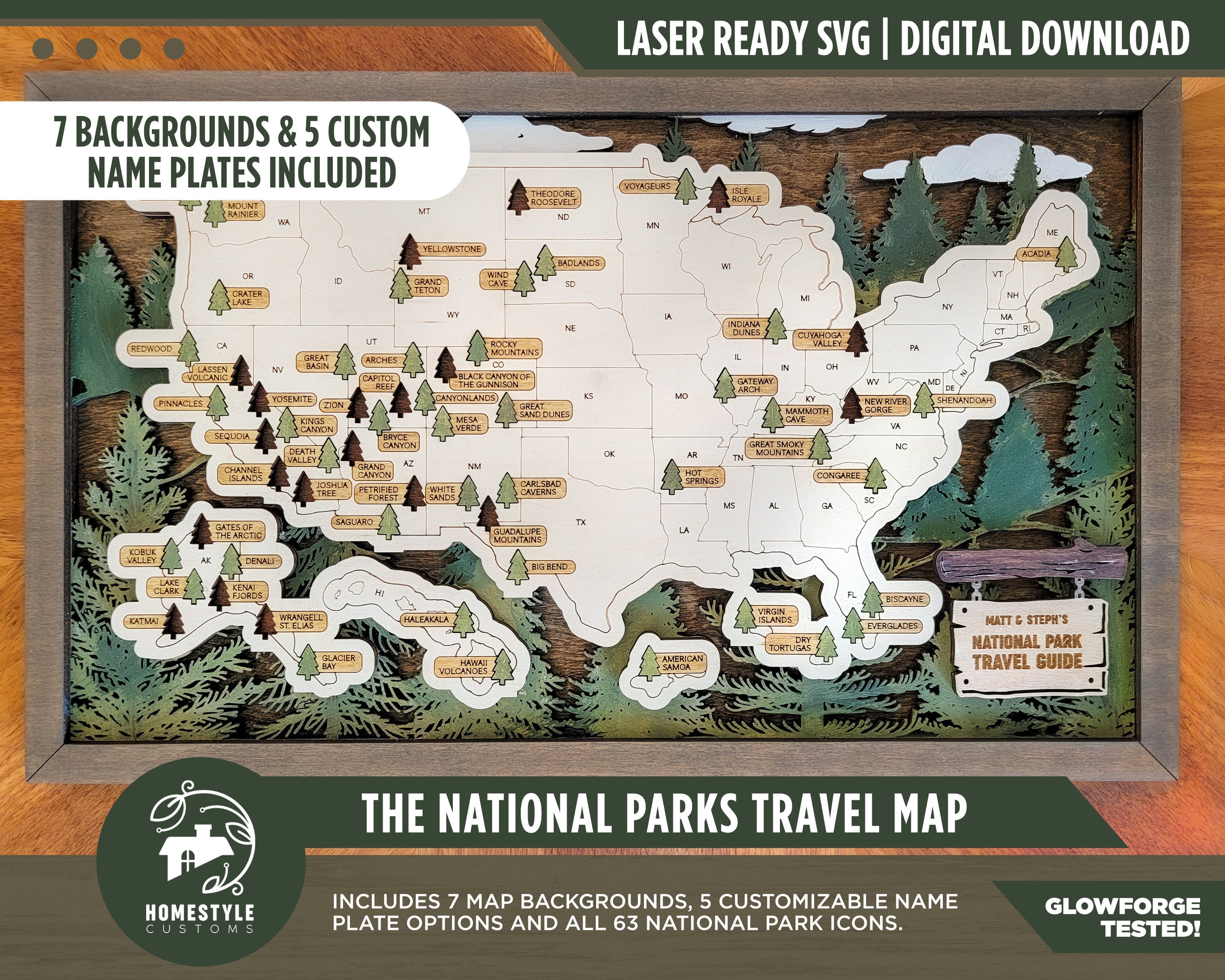 The National Parks Travel Map - 7 Backgrounds & 5 Customizable