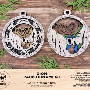 Zion Park Ornament - Includes 2 Ornaments - Laser Design SVG, PDF, AI File Download - Tested On Glowforge and LightBurn