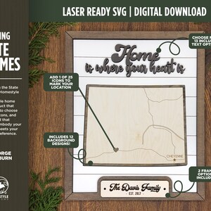 The Wyoming State Frame - 13 options de texte, 12 arrière-plans, 25 icônes incluses - Créez plus de 7 500 motifs - Testé Glowforge & Lightburn