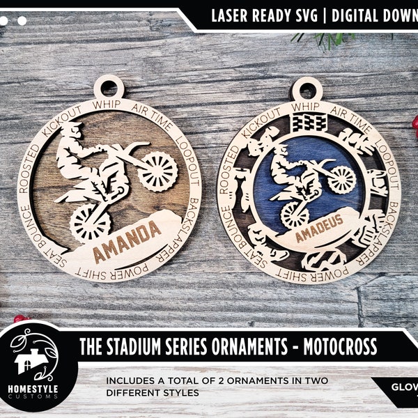 Motocross - Stadium Series Ornaments - 2 Unique designs - SVG, PDF, AI File Download - Sized for Glowforge