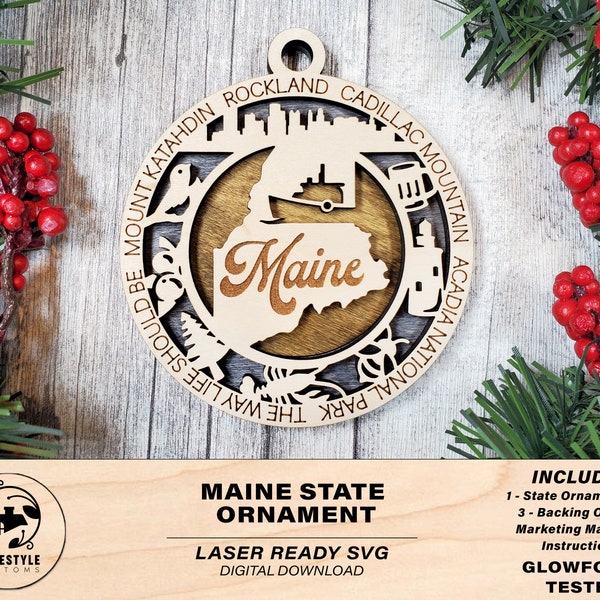 Maine State Ornament - SVG File Download - Sized for Glowforge - Laser Ready Digital Files