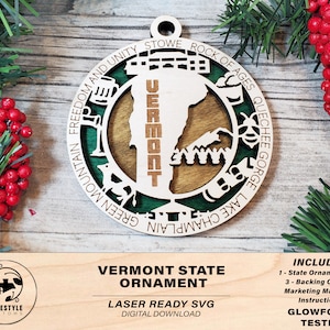 Vermont State Ornament - SVG Datei Download - Größe für Glowforge - Laser Ready Digital Files
