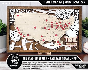 The Stadium Series Baseball Map - Stadium Tracker - SVG File Download - Sized for Glowforge