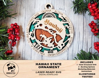 Hawaii State Ornament - SVG-bestand downloaden - formaat voor Glowforge - Laser Ready digitale bestanden