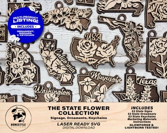 The State Flower Collection - All States Included - Ornaments, Keychains & Signage - SVG, PDF, AI File types - Works With All Lasers