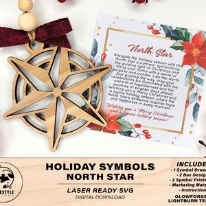 Nordstern Urlaub Symbol - 1 Symbol Ornament - 2 Drucke - 2 Box Designs - SVG, PDF, AI Datei Download - Glowforge und Lightburn