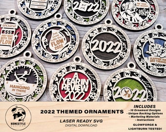 2022 Themed Ornaments - 10 Unique Designs - SVG, PDF, AI File Download - Sized for Glowforge