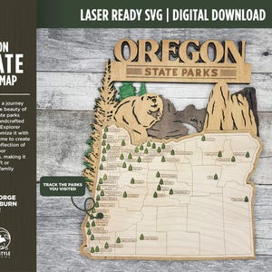 La carte du parc d'État de l'Oregon - Options personnalisées et non personnalisables - SVG, téléchargement de fichier PDF - Testé en Lightburn et Glowforge