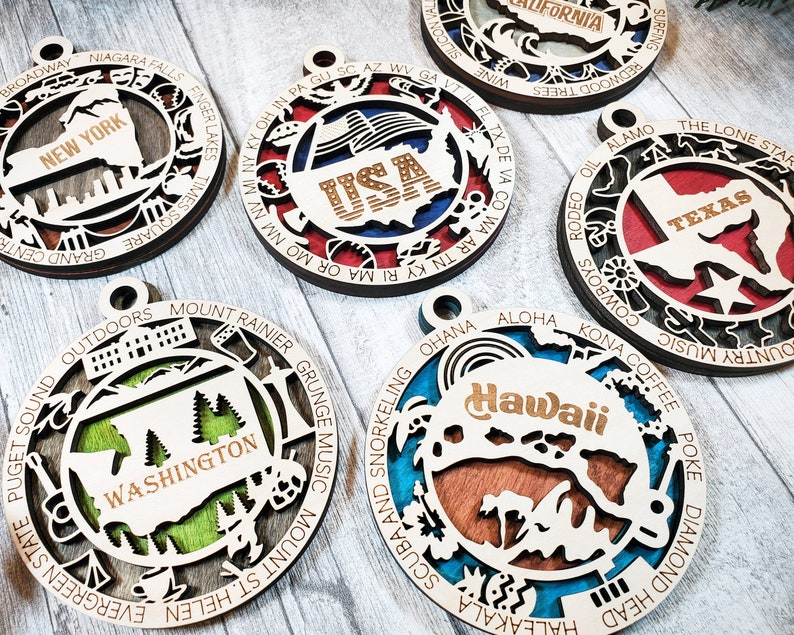 United States Ornament Bundle 52 Unique designs for each State SVG File Download Sized for Glowforge image 5