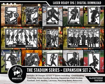 Stadium Series Sports Signage Expansion Set 2 - 28 Designs - Téléchargement de fichier SVG - Dimensionné pour Glowforge