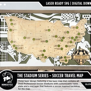 Mapa de fútbol de la serie Stadium - Stadium Tracker - Descarga de archivos SVG - Adaptado para Glowforge