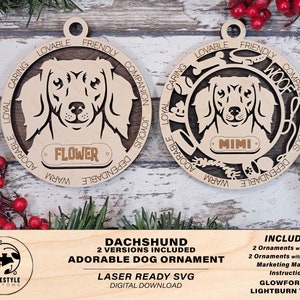 Dachshund - Adorable Dog Ornaments - 4 Ornaments included - SVG, PDF, AI File Download - Sized for Glowforge
