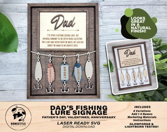 Pappas fiskedragsskylt - 1-5 namn - 8 varianter av 'Pappa' - SVG, PDF, AI-filnedladdning - Fungerar med alla lasertyper