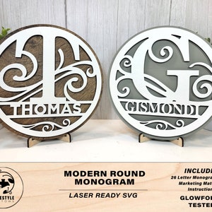 Modern Round Monogram - SVG File Download - Sized for Glowforge - Customizable Monogram