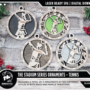 Tennis - Stadium Series Ornaments - 4 Unique designs - SVG, PDF, AI File Download - Sized for Glowforge
