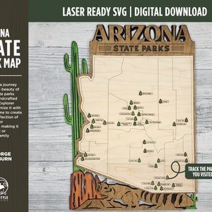 Kaart van Arizona State Park - aangepaste en niet-aanpasbare opties - SVG, pdf-bestand downloaden - getest in Lightburn en Glowforge & Xtool