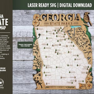 La carte du parc d'État de Géorgie - Options personnalisées et non personnalisables - SVG, téléchargement de fichier PDF - Testé dans Lightburn et Glowforge & Xtool