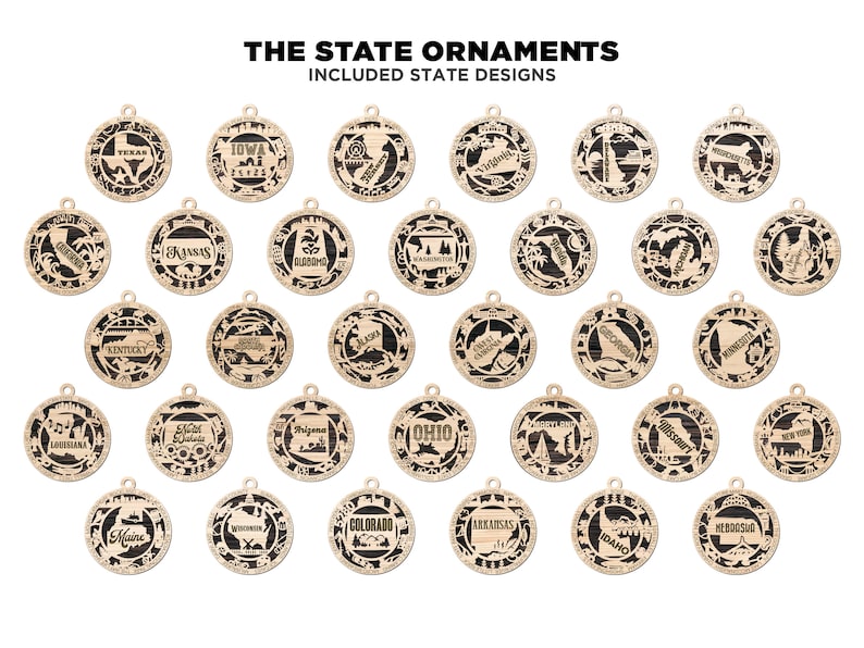 United States Ornament Bundle 52 Unique designs for each State SVG File Download Sized for Glowforge image 6