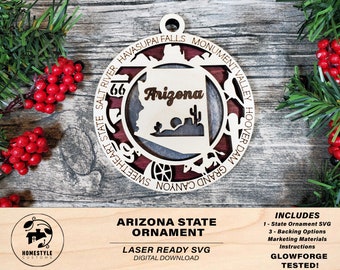 Arizona State Ornament - SVG File Download - Sized for Glowforge - Laser Ready Digital Files