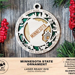 Minnesota State Ornament - SVG Datei Download - Größe für Glowforge - Laser Ready Digital Files