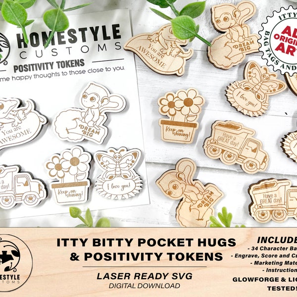 Itty Bitty Pocket Hugs and Positivity Tokens - 34 Original Designs Included - SVG File Download - Sized & Tested in Glowforge