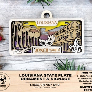 Louisiana State Plate Ornament and Signage - SVG File Download - Sized for Glowforge - Laser Ready Digital Files