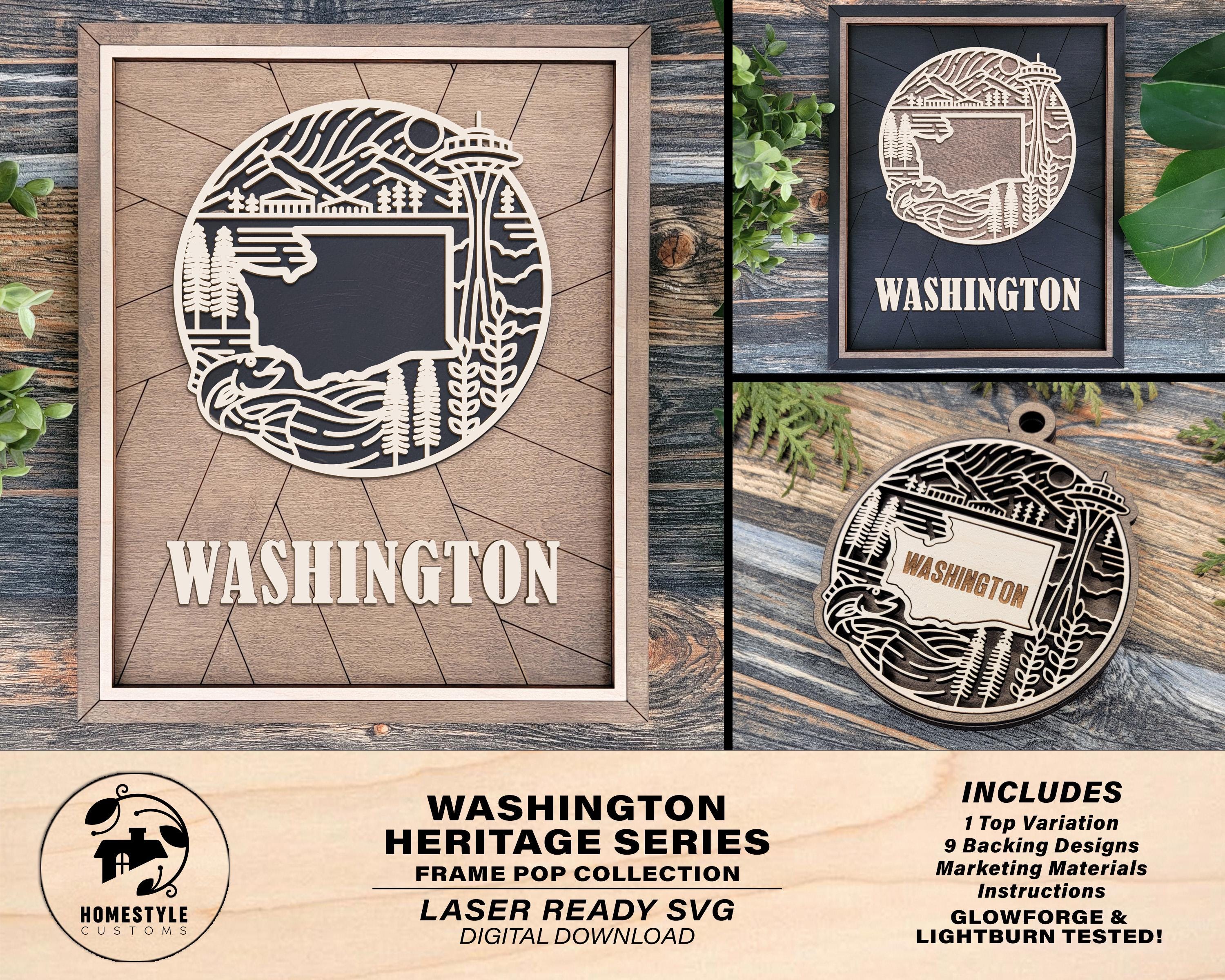 Washington State Heritage Series - FramePop Collection - Ornaments and Signage -  SVG, PDF, ai File Download - Works with all Lasers