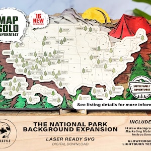 The National Park Hintergrund Erweiterung - 16 Hintergründe - Karte separat erhältlich - SVG, PDF Datei Download - Getestet in Lightburn und Glowforge