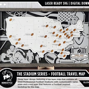 Die Stadien Serie Football Map - Stadion Tracker - SVG Datei Download - Größe für Glowforge