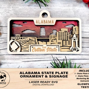 Alabama State Plate Ornament and Signage - SVG File Download - Sized for Glowforge - Laser Ready Digital Files