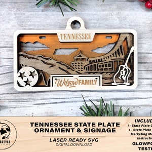 Tennessee State Plate Ornament and Signage - SVG File Download - Sized for Glowforge - Laser Ready Digital Files
