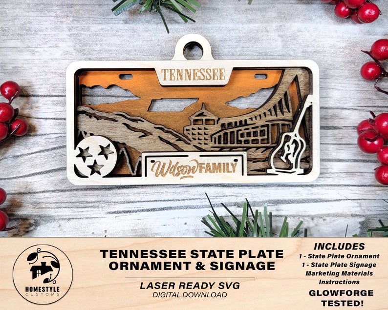 Tennessee State Plate Ornament and Signage SVG File Download Sized for Glowforge Laser Ready Digital Files image 1