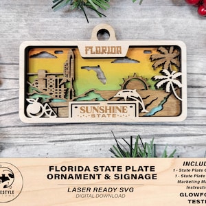 Florida State Plate Ornament and Signage - SVG File Download - Sized for Glowforge - Laser Ready Digital Files