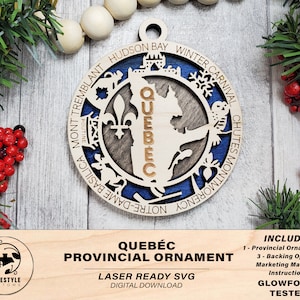 Quebec Provincial Ornament - Canada - SVG File Download - Sized for Glowforge - Laser Ready Digital Files