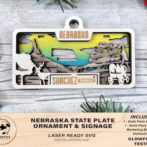 Nebraska State Plate Ornament and Signage - SVG File Download - Sized for Glowforge - Laser Ready Digital Files