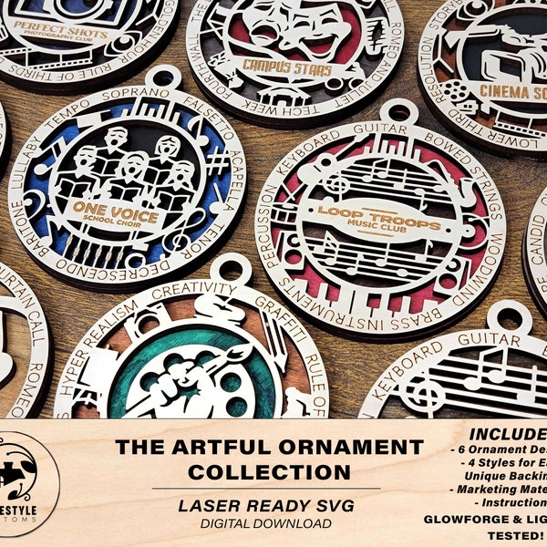 The Artful Ornament Collection - 6 Einzigartige Designs in 4 Stilen - Getestet auf Glowforge & Lightburn