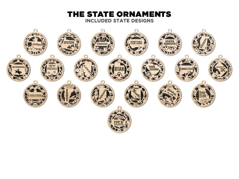 United States Ornament Bundle 52 Unique designs for each State SVG File Download Sized for Glowforge image 7