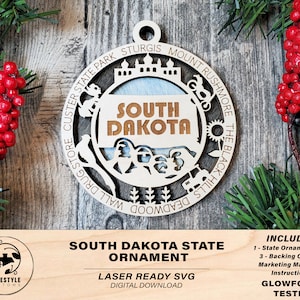 South Dakota State Ornament - SVG File Download - Sized for Glowforge - Laser Ready Digital Files