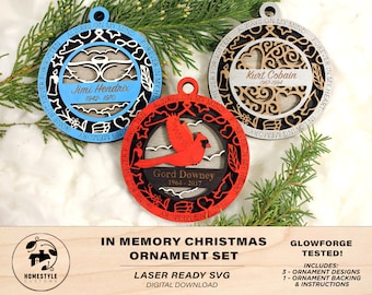 In Memory Ornament 3 Pack - SVG File Download - Sized & Tested for Glowforge - Christmas